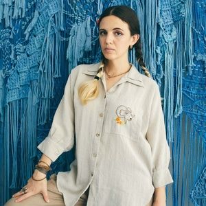 Aries Astrology Ram A Lama Tan Linen Shirt